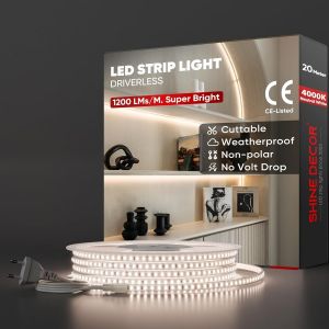 20M Bande Lumineuse Led, 220V Autocollante Silicone Bande Led &Eacute;tanche Ip65, Smd 2835 120 Leds/M Ultra Haute Luminosit&eacute; Pour D&eacute;coration Maison Cuisine Jardin Eclairage Led (Blanc Naturel) - Neuf
