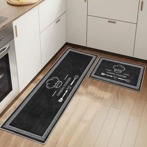 2 alfombras de cocina antideslizantes y lavables para decoración del hogar (utensilios de cocina A, 40 x 60 + 40 x 120 cm) - Neuf