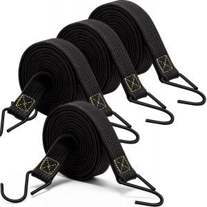 ERYI-Tendeurs Elastique Avec Crochets, Lot De 4 Cordons Élastiques Plats Longs 200 Cm, Sangles Élastiques En Caoutchouc Noir Avec Crochets En Métal Pour Camping, Bâches, Porte-Vélos, Tente, Voiture, - Neuf