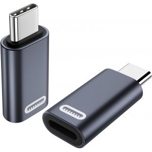 TZF-2PCS Adaptateur Convertisseur Lightning Femelle vers USB C M&acirc;le avec Chargeur PD Rapide 35 W/Transfert de Donn&eacute;es pour iPhone 15/16/Pro/Pro Max/Plus, iPad Pro/Air, Gris - Neuf