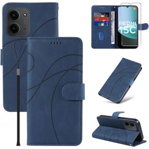 LORANKA-Coque pour Xiaomi Redmi 15C 4G/5G avec 1 Pi&egrave;ces Verre Tremp&eacute; Protection, Premium PU Cuir Multifonction Magn&eacute;tique Portefeuille &agrave; Rabat Flip Housse &Eacute;tui pour Xiaomi Redmi 15C 15 C - Bleu - Neuf