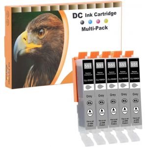 Cartouches d'encre Compatible pour Canon CLI-551 XL GY pour Canon Pixma MG6450 MG6650 MG7100 MG7150 MG7550 MX925 iP7200 iP7250 MG5400 MG5550 MG5650 MG5655 MX725 MX920 iP8750 (5 Gris) - Neuf