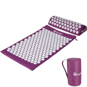 Tectake Tapis D'acupression De Fleurs Tapis Fakir De Détente Matelas De Massage 74 Cm X 43 Cm X 2,5 Cm + 1 Coussin + 1 Sac Violet - Neuf