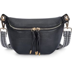 RFCBC-Sac Banane Femme Sac à Bandoulière pour Femme Vegan Cuir de 2 PCS Larges Bretelles Réglables 2 à 1 - Noir Taille Unique - Neuf