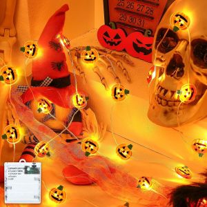 Guirlande Lumineuse D&eacute;corative D'halloween - 3 M - 30 Led - Citrouille Orange - Batterie Avec Minuterie - Pour L'automne, Les F&ecirc;tes, Le Jardin, La Fen&ecirc;tre - D&eacute;coration Int&eacute;rieure Et Ext&eacute;rieure - Neuf