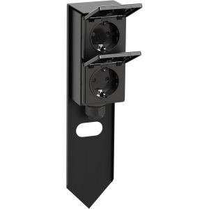 Garten Colonne de Prises de Courant PIWI avec Piquet de Terre pour l'ext&eacute;rieur, IP44, 2X, Acier Inoxydable, Anthracite, carr&eacute;, 30 cm - Neuf