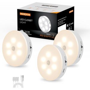 Lampe Détecteur De Mouvement Automatique Intérieur, Veilleuse Led Rechargeable Usb, [Lot De 3] Sans Fil Pour Cuisine, Couloir, Escalier, Placard (Blanc) - Neuf