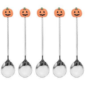6pcs Cuillères D'halloween Cuillères À Gâteau En Acier Inoxydable Cuillères À Citrouille Cuillères À Dessert Vaisselle D'halloween - Neuf
