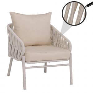 Chaise De Jardin En Aluminium Hwc-P90, Fauteuil Lounge D'ext&eacute;rieur, Tissu Tress&eacute; Rope/Textile (180 G/M&sup2;)Cr&egrave;me - Neuf