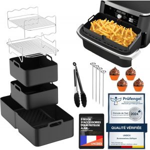 Accessoires Air Fryer pour Ninja Foodi Flex 10,4 L AF500EU, Cosori Twinfry 10L, 15 Pi&egrave;ces Plat Air Fryer Ninja 10.4L, Avec Moule Silicone, 1&times;10,4L et 2&times;5,2L, sans BPA - Neuf