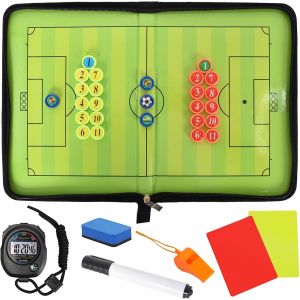 Sept-Tableau Tactique De Football, Pliable Entraîneur Football Tableau Magnétique, Avec Grandes Figurines D'échecs Magnétiques Chronomètre Sifflet Éponge Marqueur Carton Rouge Carton Jaune - Neuf