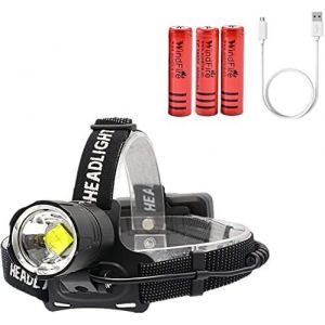 Lampe Frontale Rechargeable 200000 Lumens, Lam0pe Frontale &Agrave; Led Super Brillante Xhp70.2, R&eacute;glage De La Mise Au Point 3 Modes Phare &Eacute;tanche, Fonction Banque D'alimentation Pour La Randonn&eacute;e En Camping - Neuf