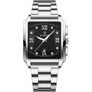 Montres Pour Hommes Rectangulaires Brillantes : 3 Atm &Eacute;tanche &Agrave; L'eau Avec Des &Eacute;cailles De Diamant Montres &Agrave; Quartz Analogiques Bracelet En Acier Inoxydable Montres Pour Hommes Avec - Neuf