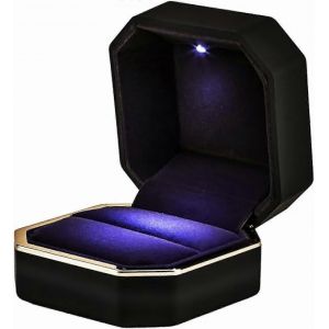 Bo&icirc;te &Agrave; Bagues De Luxe, Bo&icirc;te &Agrave; Bijoux Carr&eacute;e En Velours De Bague De Mariage Avec Lumi&egrave;re Led Pour Mariage De Fian&ccedil;ailles De Proposition, Noir 7,5 * 7,5 * 5,1 Cm - Neuf