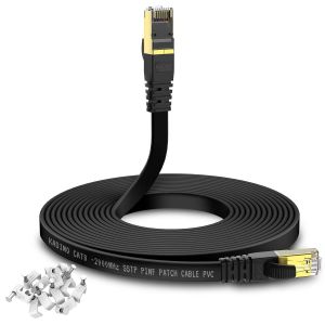 ERYI-Câble Ethernet 5M Cat 8 Rj45, Câble Internet Plat, Connecteurs Plaqués Or, Réseau Haut Débit De 40 Gigabit/S - 2000 Mhz U2013 Noir - Neuf