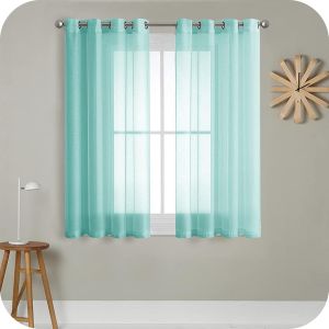 Eryi-2 Pièce Rideau Voilage Vert Turquoise 140x137 Cm À Oeillet Semi-Transparent En Effet Lin Décorations D'intérieur De Fenêtre De Salon Moderne Chambre Cuisine Balcon Baie Vitrée Léger Romantique - Neuf
