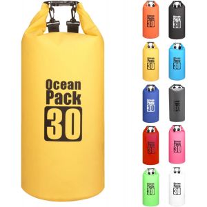 KALANKA-Jaune 30L Sac étanche Polyvalent, 2L/5L/10L/15L/20L/30L Waterproof Dry Bag avec Longue Bandoulière Réglable Sac à Dos Confort Imperméable pour Bateau/Kayak/Pêche/Rafting/Natation/Camping/Snow - Neuf