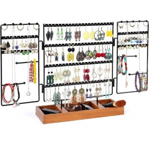 Pr&eacute;sentoir &Agrave; Boucles D'oreilles, Porte-Bijoux, Porte-Bijoux Mobile Et Plateau En Bois &iquest; Organisateur De Boucles D'oreilles Avec Bague Et Cha&icirc;nes &Eacute;tag&egrave;re &Agrave; Bijoux Pour Boucles D'oreilles - Neuf