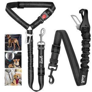 Chien Laisse Ceinture De S&eacute;curit&eacute; Pour Les Voitures, Pack De 2 R&eacute;glable De Saut &Agrave; L'&eacute;lastique Animal De Compagnie De S&eacute;curit&eacute; De La Ceinture De S&eacute;curit&eacute; Pour Chien Harnais, R&eacute;fl&eacute;chissant Noir De Ret - Neuf