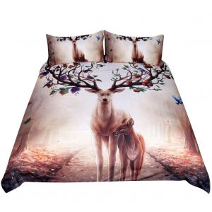 Hjlian Parure De Lit 3 Pieces Avec Housse De Couette Et Taies D'oreiller, Motif Elan, Impression 3d (Jumeau Us) - Neuf