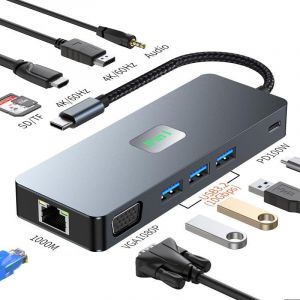 Hub Usb C, Usb Docking Station Usb-C Adaptateur 11-In-1 Multiport Pour Macbook Pro Air M1, 4K 60Hz Hdtv, 3 Usb 3.2 10Gbps, Vga, Ethernet Lan, 100Wpd, Pour Ipad & Autres Appareils Type-C[Z1308] - Neuf