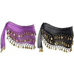 Asfasfq-Ceinture Danse Orientale Femme, 2 Pièces Jupe De Danse Du Ventre, Foulard De Hanche De Danse Du Ventre, Costume De Danse Du Ventre, Jupe Ceinture Monnaie, Pour Performance,Danse (Violet, Noir - Neuf