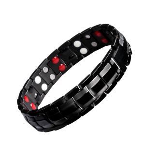(Noir)Titane Acier Bracelets Magnétiques Pour Les Hommes, 4 Élément À Double Rangée De La Force Des Aimants Bracelet Magnétique - Neuf