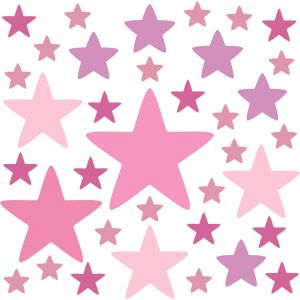 ERYI-Set De 36 Stickers Muraux Enfants Étoiles - Autocollants Décoration Murale Chambre Bébé - Facile À Poser Rose Pastel - Neuf