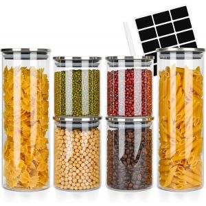 Cmws-Bocal En Verre Avec Couvercle, 6pcs Bocaux Verre Rangement Cuisine, Pot En Verre Avec Couvercle, Bocal En Verre Herm&eacute;tique Pour P&acirc;tes, C&eacute;r&eacute;ales, Th&eacute;, Haricots (1130ml&times;2 + 530ml&times;2 + 430ml&times;2) - Neuf