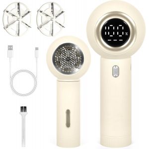 JGD-Rasoir Anti Bouloche &Eacute;lectrique &Eacute;cran LCD, 2000mAh Rechargeable C&acirc;ble Type-C, 3 Vitesses Ajustables, T&ecirc;te &agrave; 6 Lames Fraise &agrave; Peluches, avec 2 Lames Rempla&ccedil;ables, Id&eacute;al V&ecirc;tements Meubles - Neuf