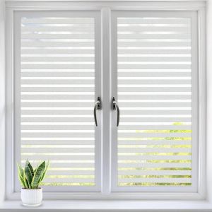 KALANKA-Film Electrostatique Vitre Motif Rayure 60x220cm, Autocollant Film Fenetre Anti Regard avec Adhérence Statique Opaque Fenêtre Film pour Vitre Protection UV pour Bureau Maison Salle de Bain - Neuf