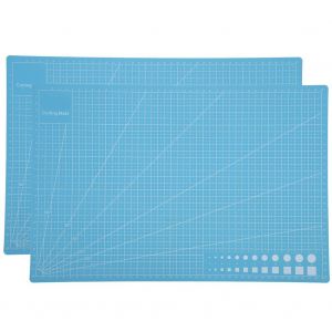 Lot de 2 tapis de decoupe A3 en PVC bleu pour modeles, papier artisanal, sculpture, gravure, echelle - Neuf