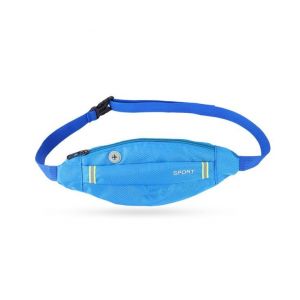 Sac banane unisexe pour sports de plein air &iquest; Nylon l&eacute;ger pour la course, le v&eacute;lo et la salle de sport &iquest; R&eacute;glable, r&eacute;sistant &agrave; l'eau, avec trou pour &eacute;couteurs &iquest; Bleu - Neuf