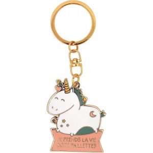 Kal-Porte Cl&eacute;s Cadeau Licorne - Je Prends La Vie C&ocirc;t&eacute; Paillettes - Bijoux Licorne - Cadeau No&euml;l Ch&eacute;rie - Anniversaire Amie - Porte Clefs Copine - Cadeau Fille - Neuf