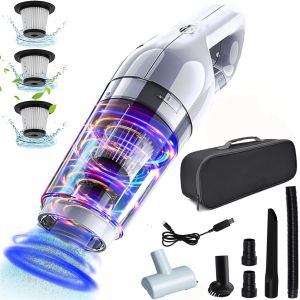 Aspirateur à main sans sac 15 000 Pa - Sans sac - Batterie 120 W - Aspirateur à main humide/sec - Aspirateur à main sans fil pour voiture/maison - Filtre HEPA lavable - Blanc - Neuf