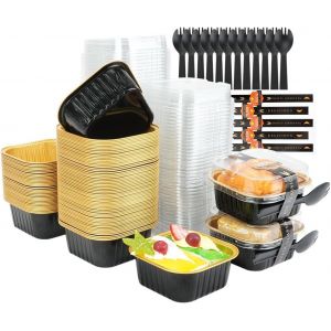 Lot De 100 Mini Moules À Gâteau Avec Couvercles,141,7 G,En Feuille D'aluminium,Moules À Cupcakes,Mini Moules À Gâteau Avec Autocollants Et Fourchettes,Petits Moules À Gâteau Pour - Neuf