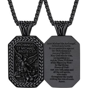 Tianyi-Collier Ange Saint Michel Acier Inoxydable, Pendentif St Michel Ange Gardien Avec Cha&icirc;ne R&eacute;glable 55+5cm, Bijoux Religieux Chr&eacute;tien Protection Porte Bonheur - Neuf