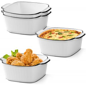 Lot De 4 Petits Plats À Gratin En Céramique, 14,2 X 11 X 5,4 Cm, Mini Plats À Gratin Pour Friteuse À Air Chaud, Micro-Ondes, Four, Réfrigérateur (Rayures Verticales Blanches) - Neuf
