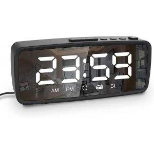 Radio D'Alarme Num&eacute;rique, Led Mirror R&eacute;cipient D'Alarme Pour Les Chambres Plafond Radio De L'Horloge Num&eacute;rique Avec Fonction De R&eacute;p&eacute;tition C&acirc;ble Usb Pour Les Dormeurs Lourds - Neuf