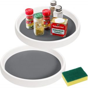 Sjzg-Plateau Tournant En Plastique 2pcs Pour &Eacute;pices Condiments Rangement De Cuisine, Rmoire De Cuisine, Plateau Tournant Pratique Pour La Cuisine, Plateau Rond - Neuf