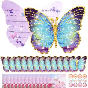 MEVRONISSHOP-12 Pi&egrave;ces Carte Invitation Anniversaire Fille, avec 12 Enveloppes, et Auto-adh&eacute;sif Autocollant, Cartes D'Invitation Papillon, Invitation Anniversaire Papillon en Francais, pour F&ecirc;tes D'a - Neuf