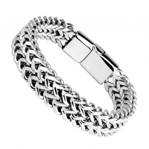 Bracelet Magnetique En Acier Titane, Double Rangee D'aimants, Bijou Tendance En Argent, Cadeau Pour Homme, 19 Cm/7,48 Pouces - Neuf