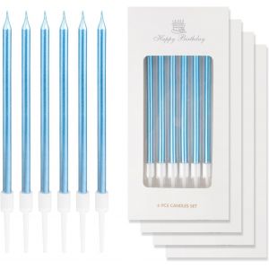 Eryi-Lot De 24 Bougies D'anniversaire Bleu Clair, Bougies « Happy Birthday », Décorations De Gâteaux Bleues, Longues Et Fines Pour Filles, Garçons, Hommes, Femmes, Décorations De Fête - Neuf