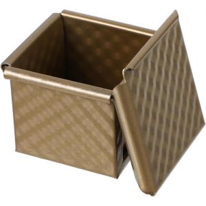 Moule À Pain De Mie Mini Carré - Antiadhésif Avec Couvercle, Motif Ondulé, Pour Machine À Pain Et Cuisson Au Four (Doré, 8x6.3cm) - Neuf