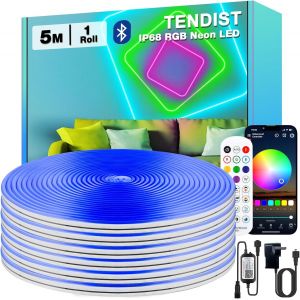 5m Rvb Flexible Neon Led, Ip68 Ruban Led Exterieur Etanche Bluetooth Avec Smart App Et T&eacute;l&eacute;commande, 24v N&eacute;on Bande Musique Sync Pour Terrasse, Balcon, Toit, Panneaux Muraux (5m*1) - Neuf