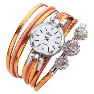 Duoya Femmes Fleur Strass Bracelet Montre-Bracelet Cha&icirc;ne Robe Montre &Agrave; Quartz (Orange) - Neuf