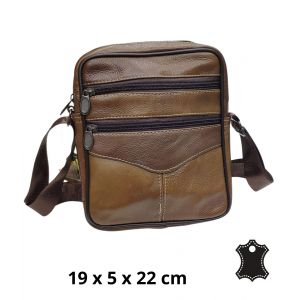 Sacoche bandouli&egrave;re homme en CUIR - Sacoche multi poches - cuir vachette - Marron - Neuf