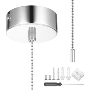 Interrupteur à tirette chromé pour salle de bain avec jeu de chaînes et outil de montage pour accessoires de salle de bain-Cylindre rond argenté - Neuf