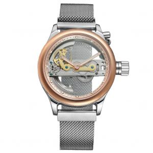 Montre Automatique De Luxe Pour Homme Forsining, Bracelet Rond En Acier Inoxydable (Or Rose Blanc) - Neuf