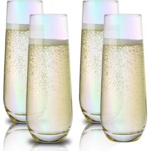 Ytfhg-Lot De 4 Flûtes À Champagne Irisées Sans Pied De 290 Ml Pour Fête, Verres À Prosecco, Verres Élégants Pour Champagne, Cocktail, Jus, Cadeaux Idéaux Pour Femmes, Hommes, Amateurs De Vin - Neuf